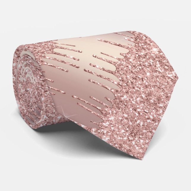 Special Neck Tie - Rose Gold Blush Glitter Drips (Rolled)