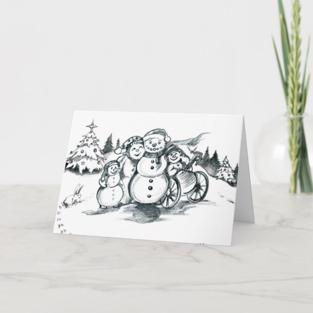 Special Needs Snowman Christmas Card w/Boy (Front)
