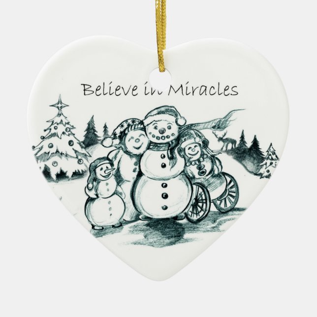 Special Needs Snowman Family Christmas Ornament (Front)