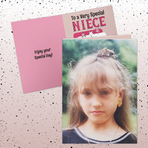 Special niece pink white photo birthday card