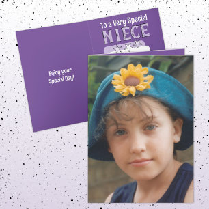 Special niece purple white photo birthday card