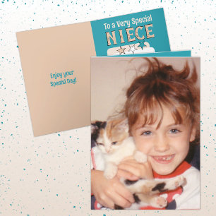 Special niece turquoise peach photo birthday card