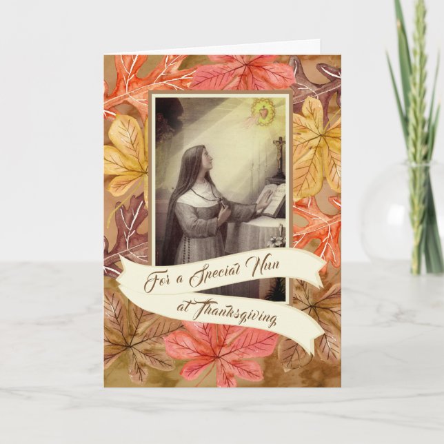 Special Nun Sister at Thanksgiving  Autumn Leaves Holiday Card (Front)