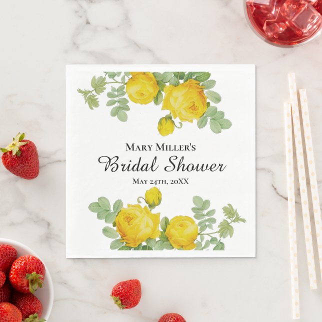 Special Occassion Yellow Rose Bridal Shower  Napkin (Insitu)