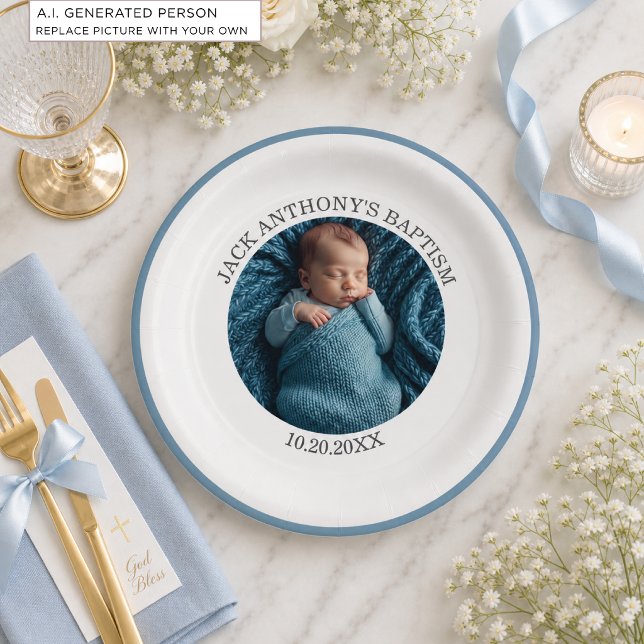 Special Photo Boy's Baptism Paper Plate (Creator Uploaded)
