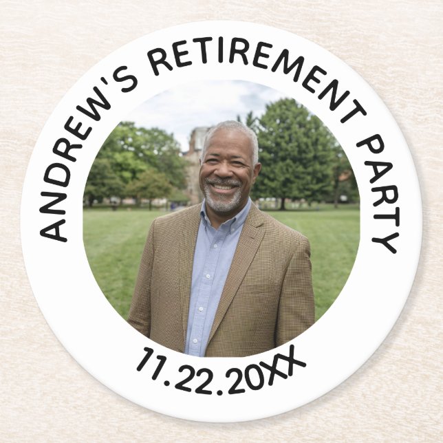 Special Photo Elegant Retirement Party Round Paper Coaster (Front)
