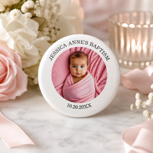 Special Photo Girl's Baptism Favour 6 Cm Round Badge