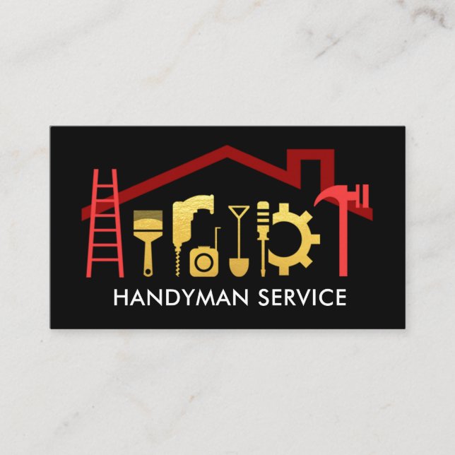Special Red Roof Frame Handyman Tools Business Card (Front)