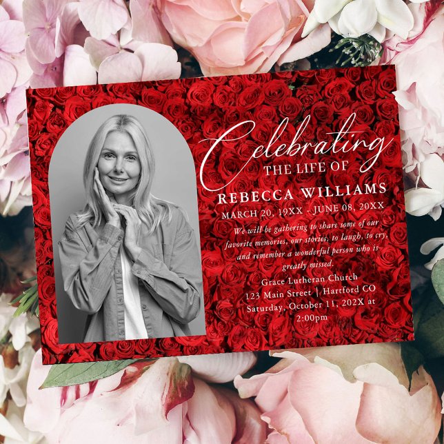 Special Red Roses Minimal Celebration of Life Invitation (Creator Uploaded)