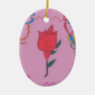 Special Rose Tile Art Graphic Design Ceramic Tree Decoration