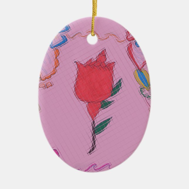 Special Rose Tile Art Graphic Design Ceramic Tree Decoration (Front)