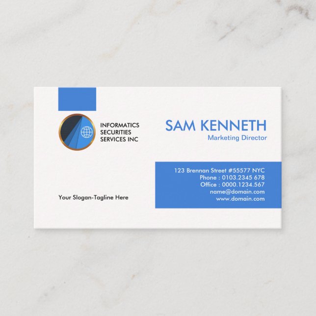 Special Simple Blue Tabs Marketing Manager Business Card (Front)