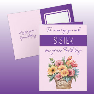 Special Sister gerbera purple pink birthday Card