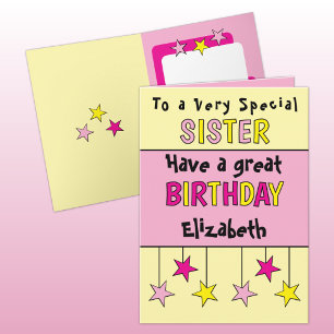 Special sister name pink birthday card