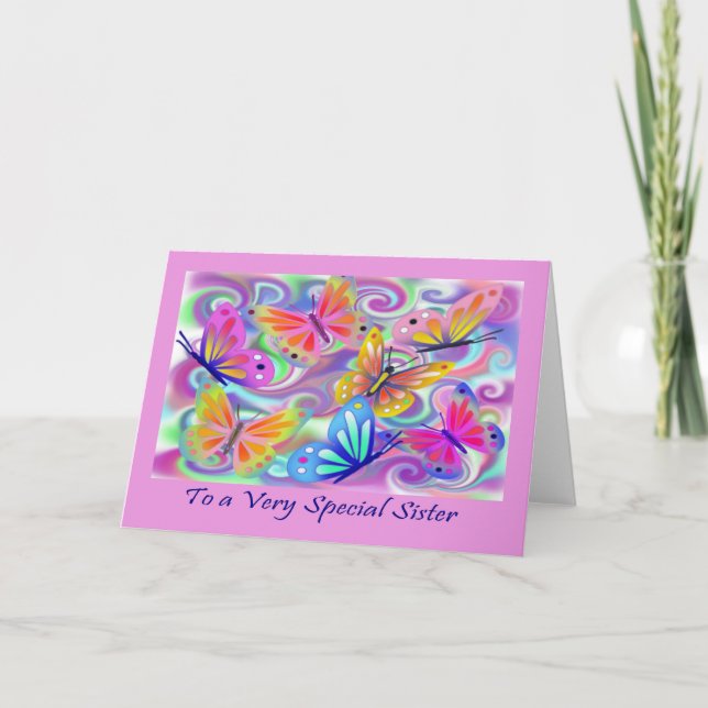 Special Sister Pink Butterflies Card (Front)