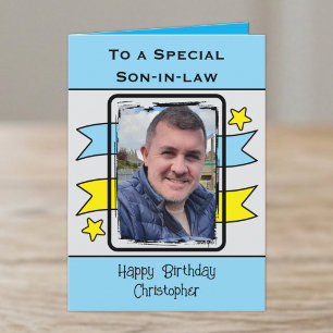 Special Son in law blue yellow photo birthday Card