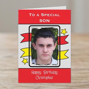 Special Son red yellow photo birthday Card