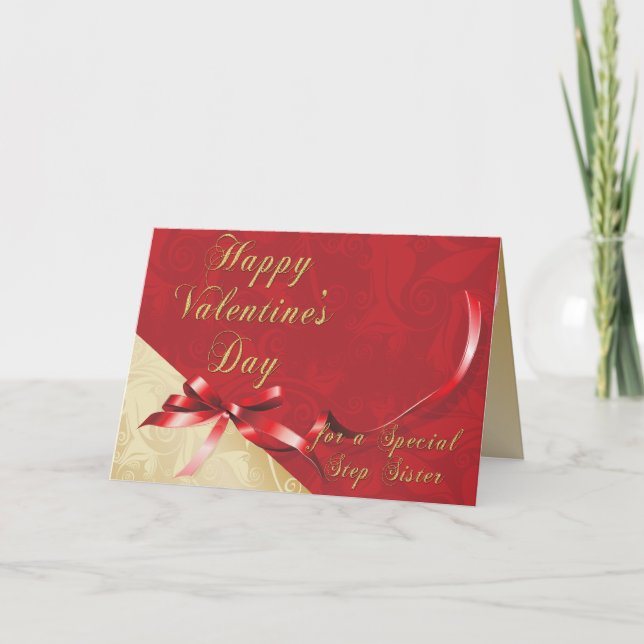 Special Step Sister Gold and Red Filigree Heart Va Holiday Card (Front)