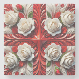 Special stone coaster with English Roses Design