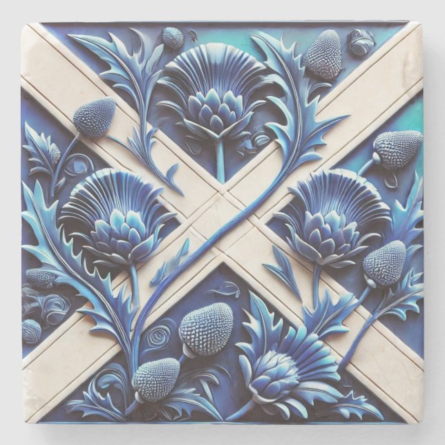 Special stone coaster with Scottish Thistles (Front)