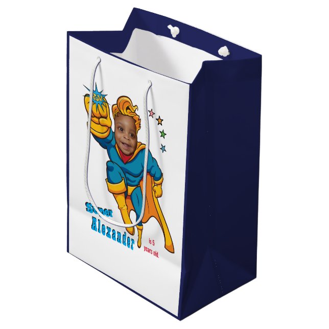 Special Superhero Amazing Flying Photo Birthday  Medium Gift Bag (Front Angled)