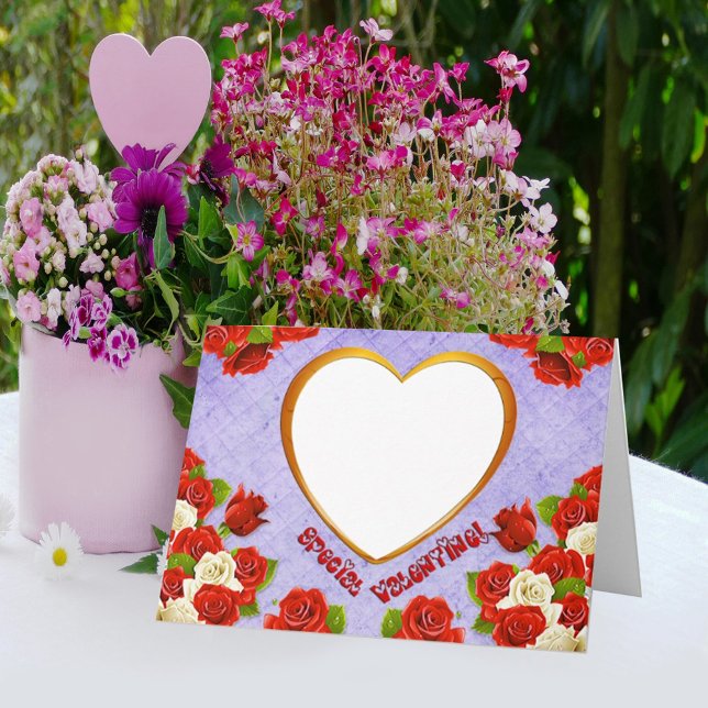 Special Valentine, Roses and Frame Add Photo Holiday Card (Creator Uploaded)