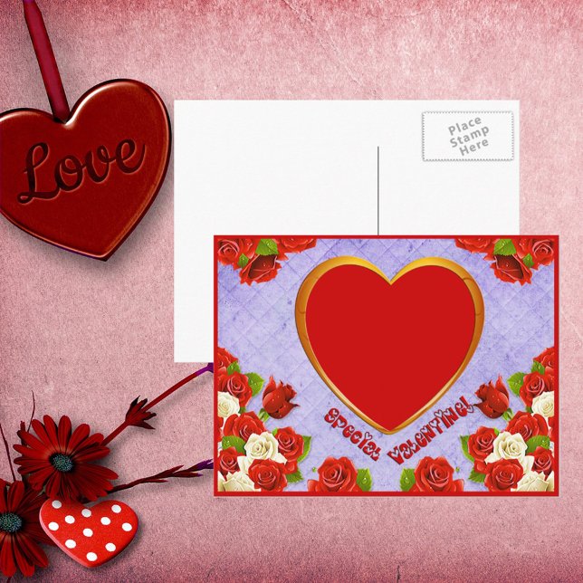 Special Valentine, Roses and Frame Add Photo Holiday Postcard (Creator Uploaded)