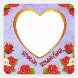 Special Valentine, Roses and Frame Add Photo Square Sticker