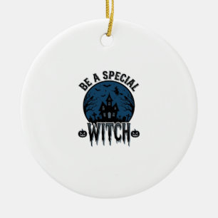 Special Witch Halloween Vintage Engraving Design_1 Ceramic Tree Decoration