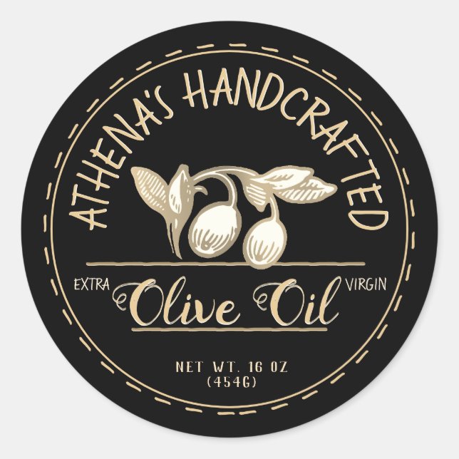 Speciality Food Farmer Market Olive Oil Gold Black Classic Round Sticker (Front)