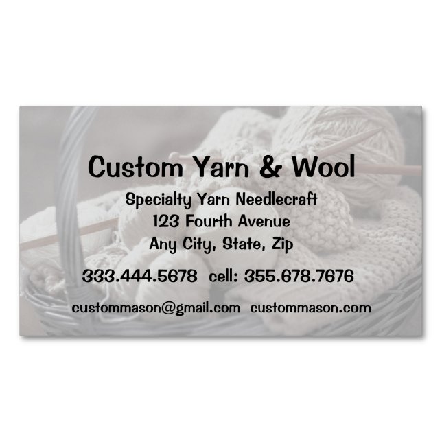Speciality Yarn Needlecraft Custom Wool Shop Magnetic Business Card (Front)