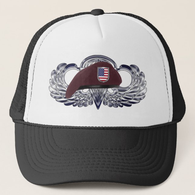 Specially Designed Beret on Basic Airborne Wings Trucker Hat (Front)
