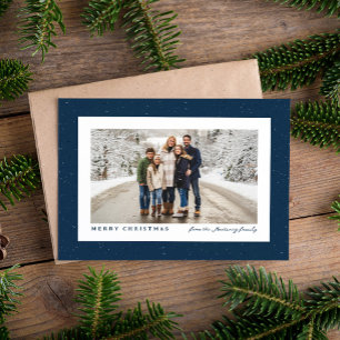 Speckle frame simple navy blue Christmas photo Holiday Card