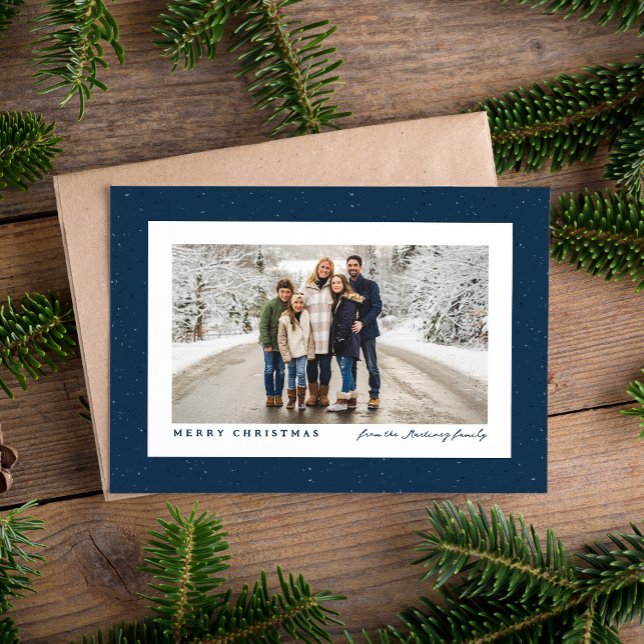 Speckle frame simple navy blue Christmas photo Holiday Card (Creator Uploaded)