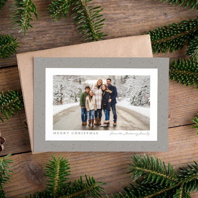Speckle frame simple neutral grey Christmas photo Holiday Card (Creator Uploaded)