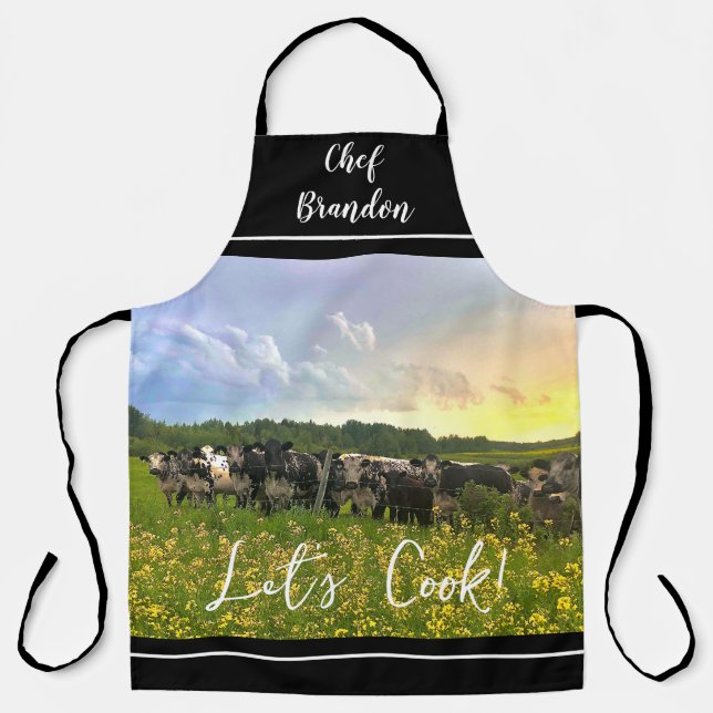Speckle Park Cattle Under Rain Shower, Sunset Sky Apron (Front)