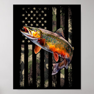 Speckled Brook Trout American Flag Fishing Poster