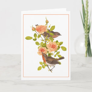 Speckled Brown Birds on a Peach Rose Stem Card