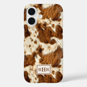 Speckled Brown Cowhide Monogrammed iPhone 16 Case