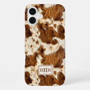 Speckled Brown Cowhide Monogrammed iPhone 16 Plus Case