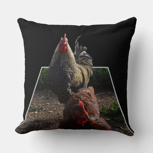 Speckled Fluffy Rooster And Hen Big Throw Cushion. Cushion (Front)