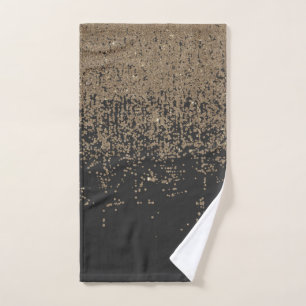 Speckled Gold Glitter Black Ombre Hand Towel