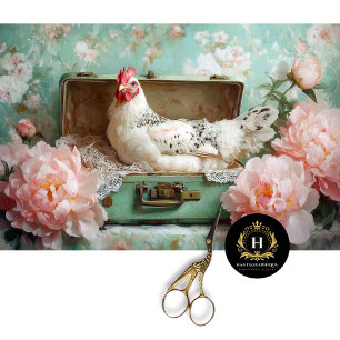 Speckled Hen Vintage Green Suitcase Decoupage Tissue Paper