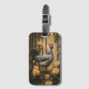 Speckled Hen with Yellow Roses Oil Painting Luggage Tag
