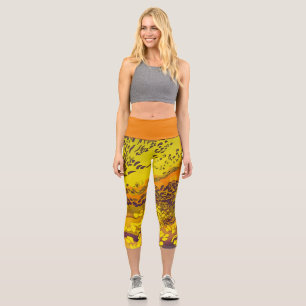 Speckled Sunset Orange Leopard Print pattern Capri Leggings