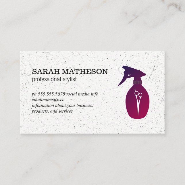 Speckled Texture Modern Salon Stylist Hair Spray Business Card (Front)
