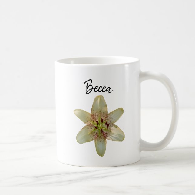 Speckled Yellow Lily Flower Personalised Coffee Mug (Right)