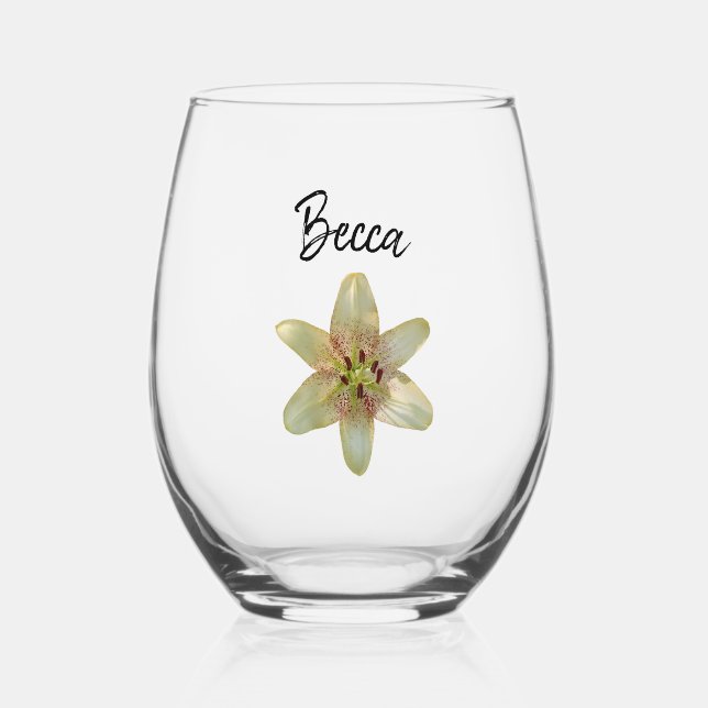 Speckled Yellow Lily Flower Personalised Glass (Front)