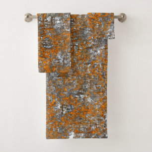 Speckled yellowish orange on whitish grey scratch bath towel set