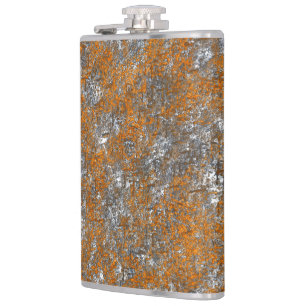 Speckled yellowish orange on whitish grey scratch hip flask